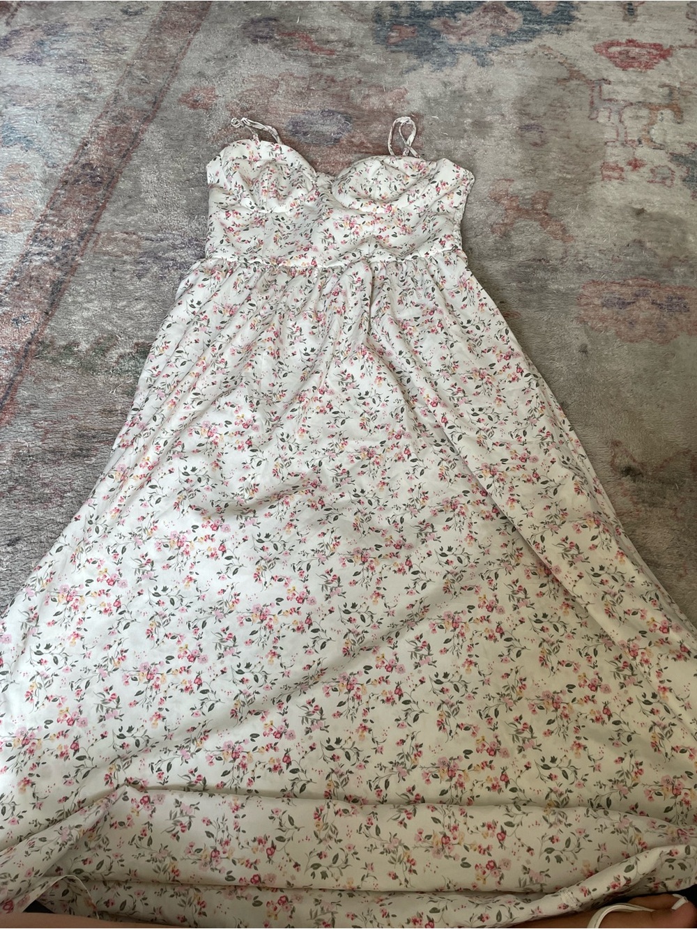 Floral White Sundress with Pink Print
